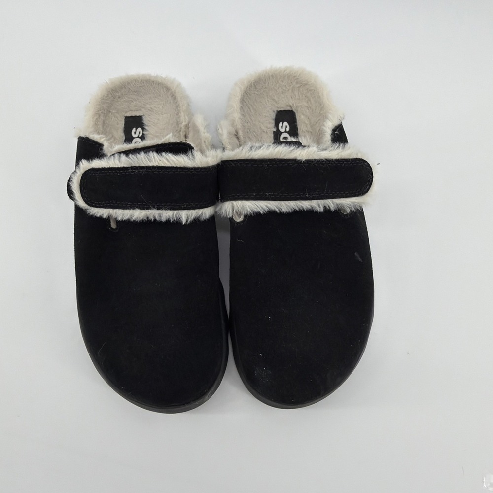 Women's Sorel Vibe Black Suede Platform Casual‎ Comfort Slide Clogs Size 7